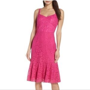 Chelsea28 magenta lace v neck fit and flare midi dress size 2